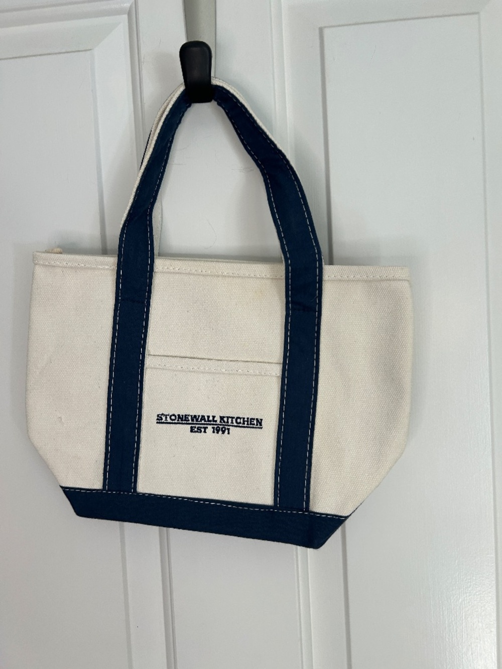 NWOT Stonewall Kitchen mini tote - cream canvas with navy handles
